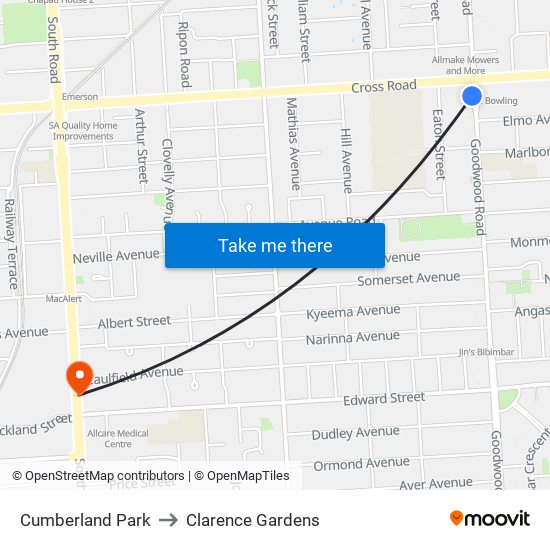 Cumberland Park to Clarence Gardens map