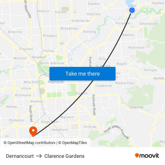 Dernancourt to Clarence Gardens map