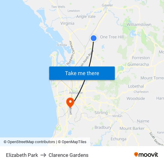 Elizabeth Park to Clarence Gardens map
