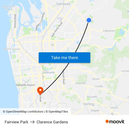 Fairview Park to Clarence Gardens map