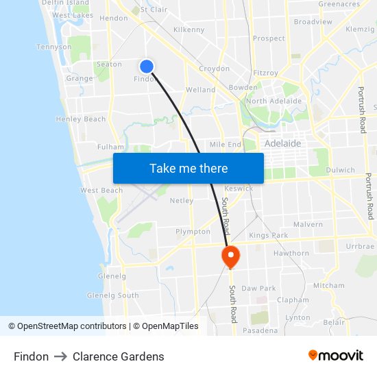 Findon to Clarence Gardens map