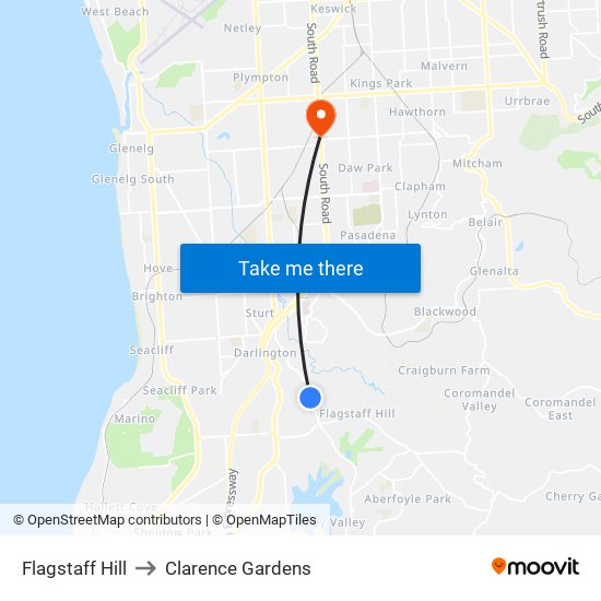 Flagstaff Hill to Clarence Gardens map