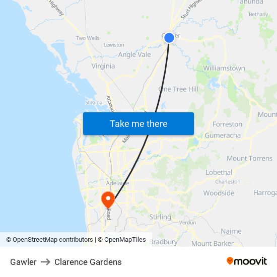 Gawler to Clarence Gardens map