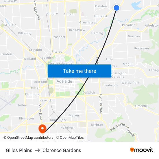 Gilles Plains to Clarence Gardens map