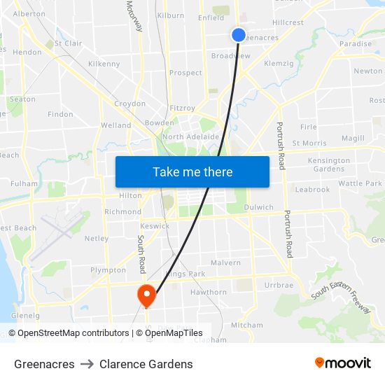 Greenacres to Clarence Gardens map