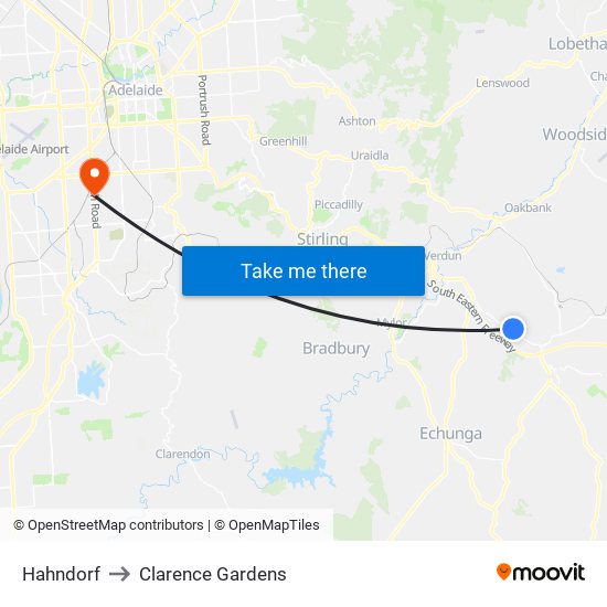 Hahndorf to Clarence Gardens map