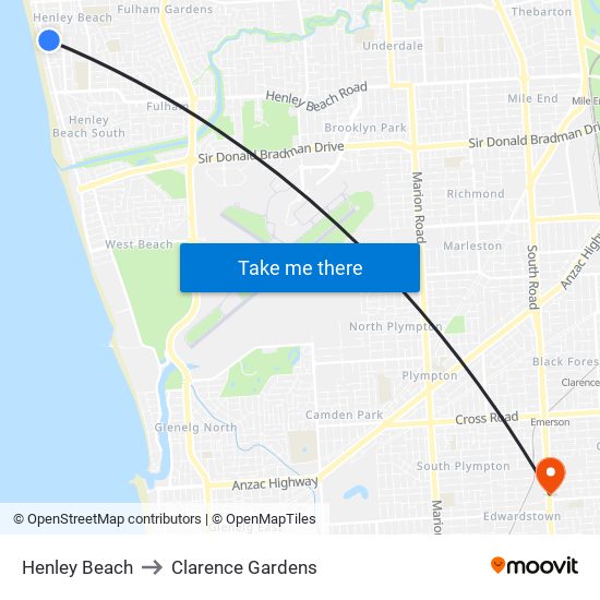 Henley Beach to Clarence Gardens map