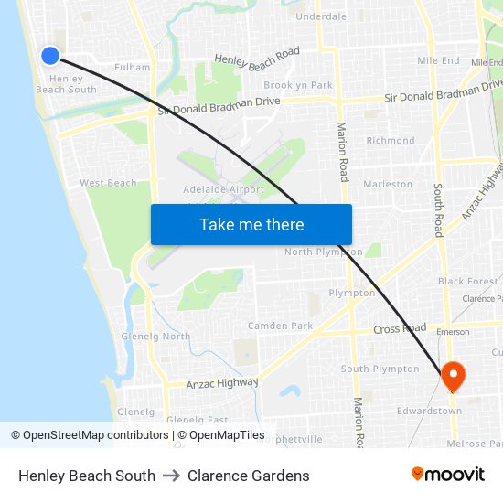 Henley Beach South to Clarence Gardens map