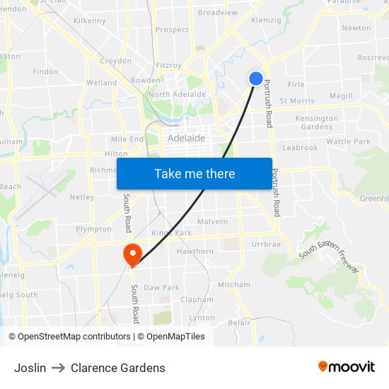 Joslin to Clarence Gardens map