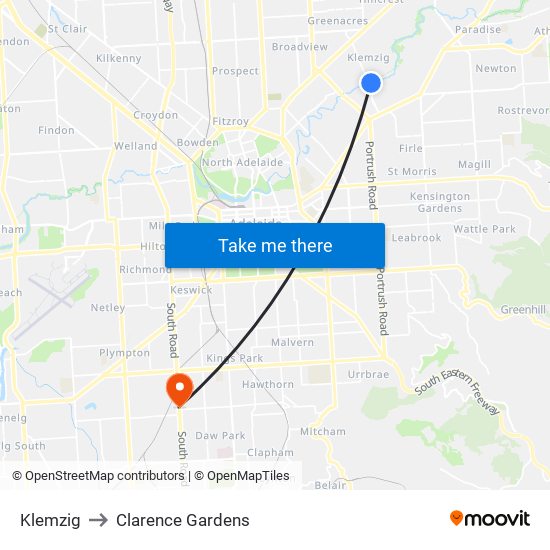 Klemzig to Clarence Gardens map