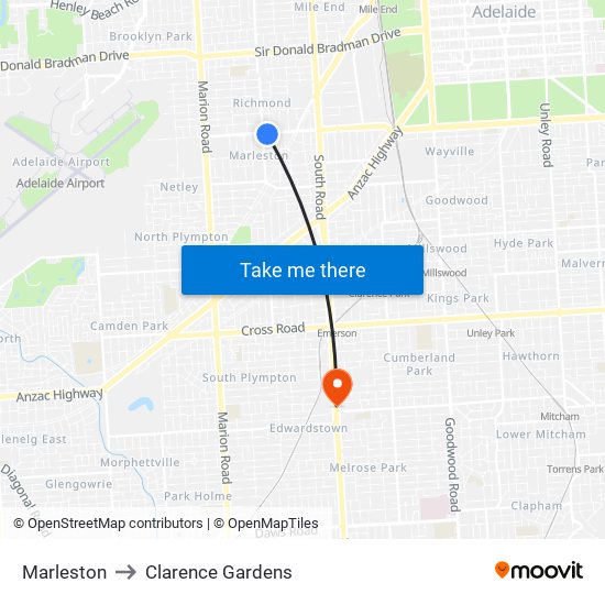 Marleston to Clarence Gardens map