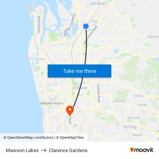 Mawson Lakes to Clarence Gardens map