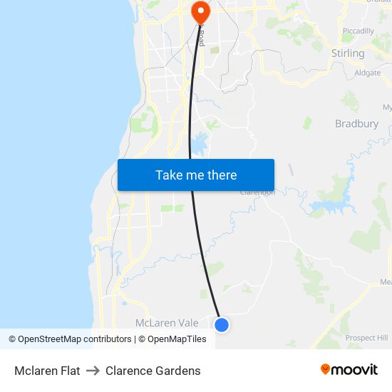 Mclaren Flat to Clarence Gardens map