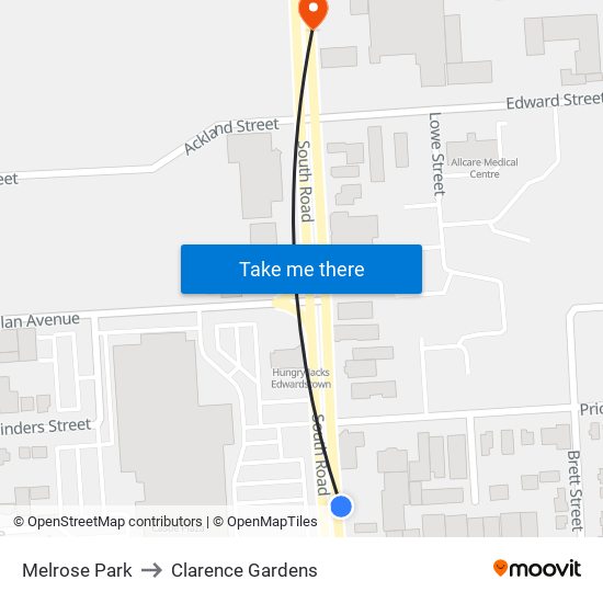 Melrose Park to Clarence Gardens map
