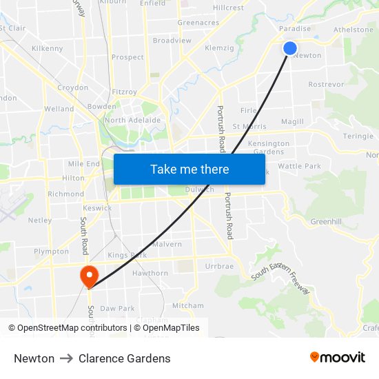 Newton to Clarence Gardens map