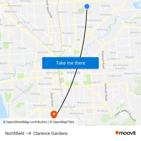 Northfield to Clarence Gardens map