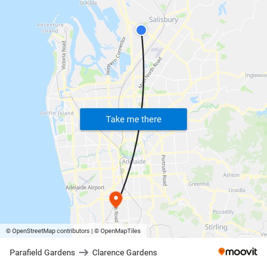 Parafield Gardens to Clarence Gardens map