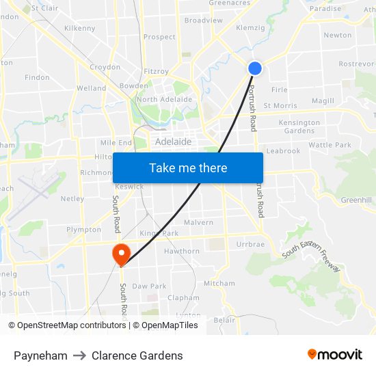 Payneham to Clarence Gardens map