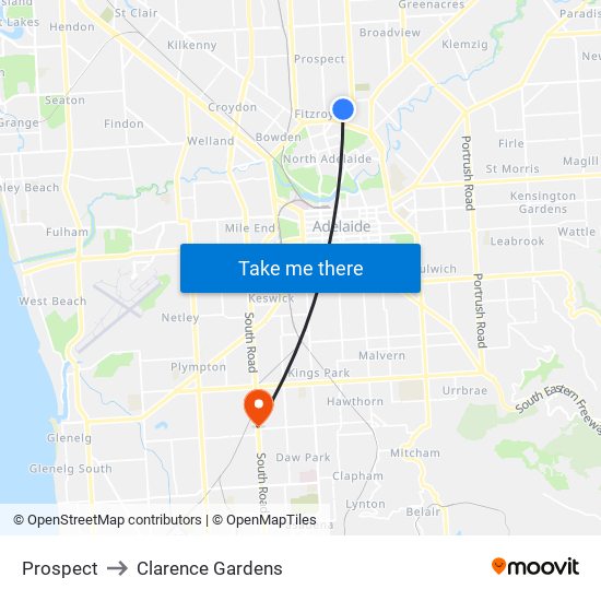 Prospect to Clarence Gardens map