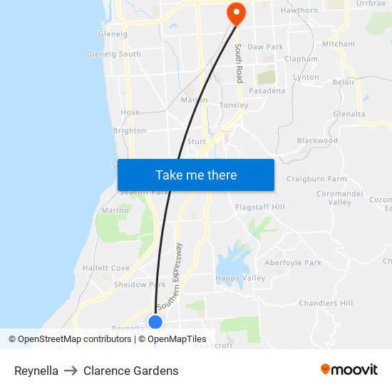 Reynella to Clarence Gardens map