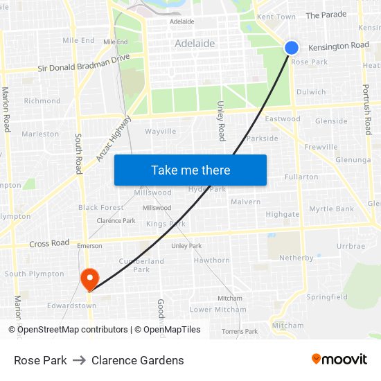 Rose Park to Clarence Gardens map