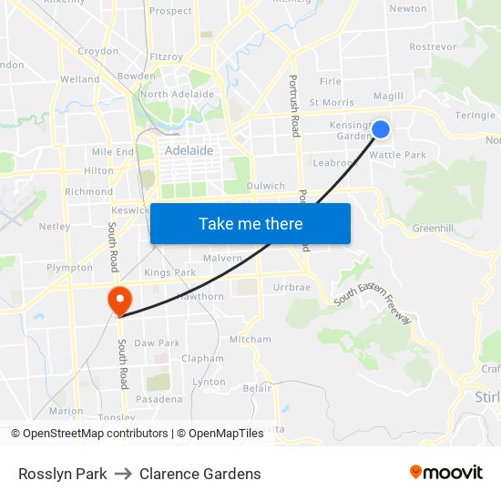 Rosslyn Park to Clarence Gardens map