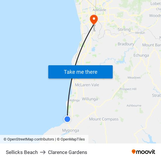 Sellicks Beach to Clarence Gardens map