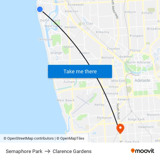 Semaphore Park to Clarence Gardens map