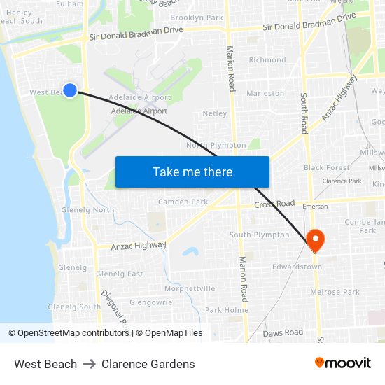 West Beach to Clarence Gardens map