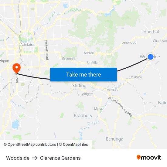 Woodside to Clarence Gardens map