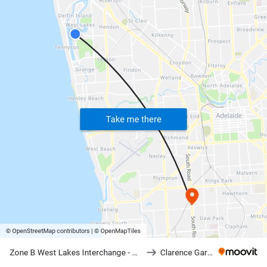 Zone B West Lakes Interchange - West side to Clarence Gardens map