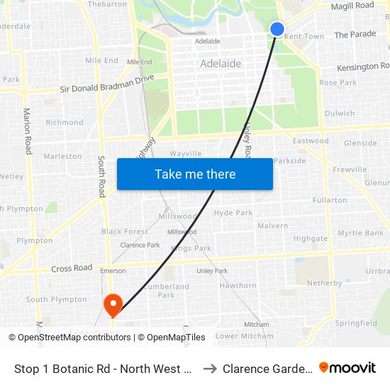 Stop 1 Botanic Rd - North West side to Clarence Gardens map