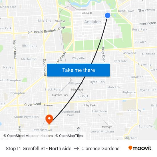 Stop I1 Grenfell St - North side to Clarence Gardens map