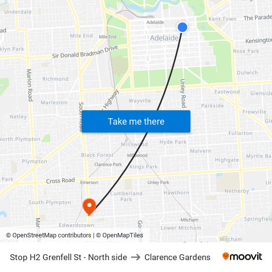 Stop H2 Grenfell St - North side to Clarence Gardens map