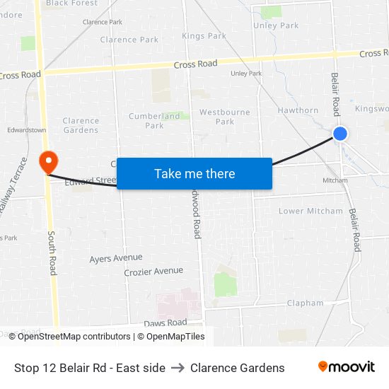 Stop 12 Belair Rd - East side to Clarence Gardens map