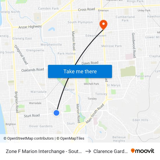 Zone F Marion Interchange - South side to Clarence Gardens map
