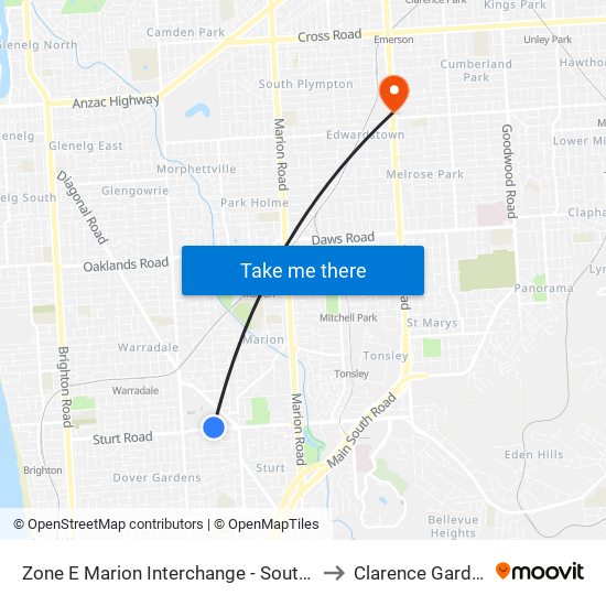 Zone E Marion Interchange - South side to Clarence Gardens map