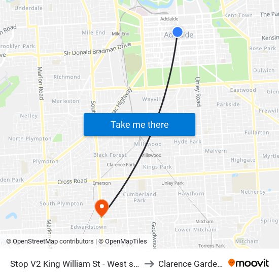 Stop V2 King William St - West side to Clarence Gardens map