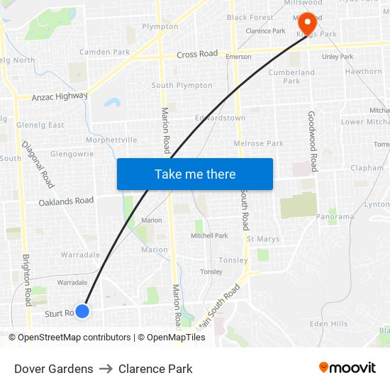 Dover Gardens to Clarence Park map