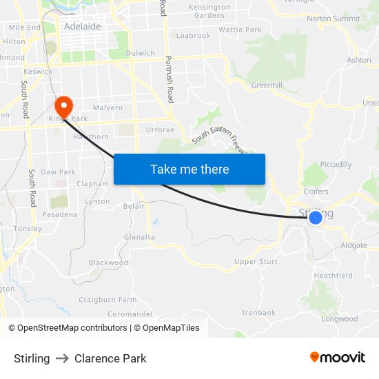 Stirling to Clarence Park map