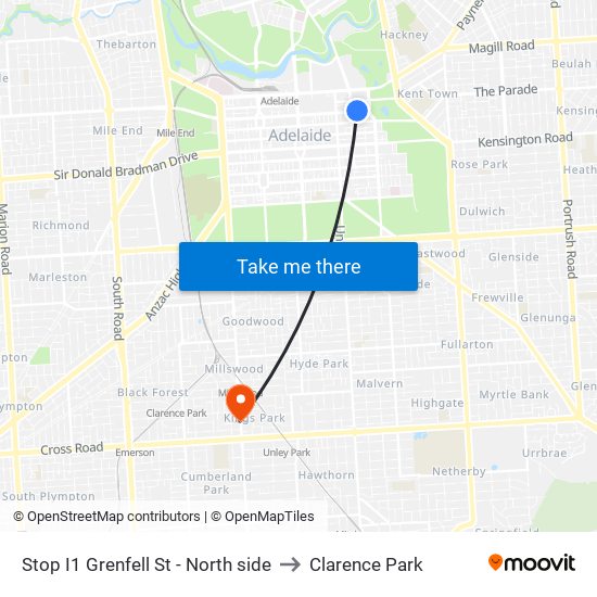 Stop I1 Grenfell St - North side to Clarence Park map