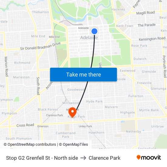 Stop G2 Grenfell St - North side to Clarence Park map