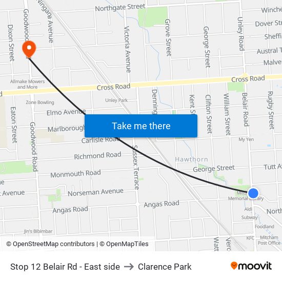 Stop 12 Belair Rd - East side to Clarence Park map