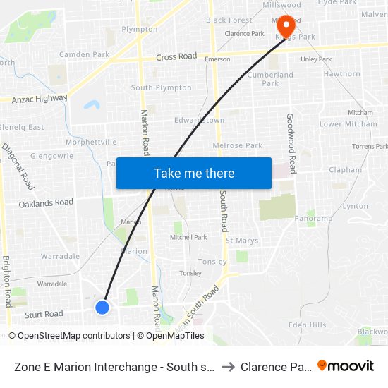 Zone E Marion Interchange - South side to Clarence Park map