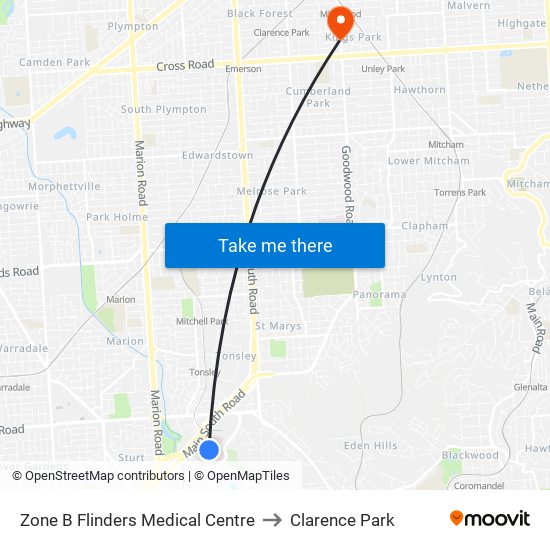 Zone B Flinders Medical Centre to Clarence Park map