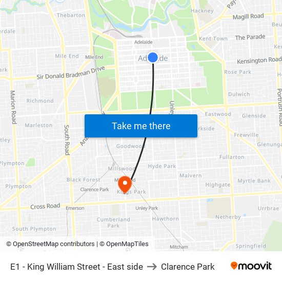 E1 - King William Street - East side to Clarence Park map