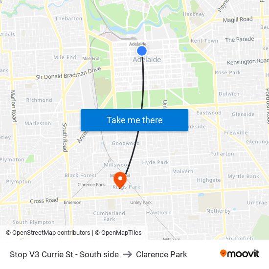 Stop V3 Currie St - South side to Clarence Park map