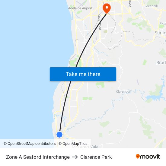 Zone A Seaford Interchange to Clarence Park map