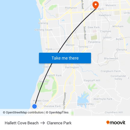 Hallett Cove Beach to Clarence Park map