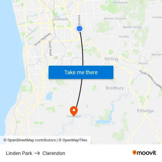 Linden Park to Clarendon map
